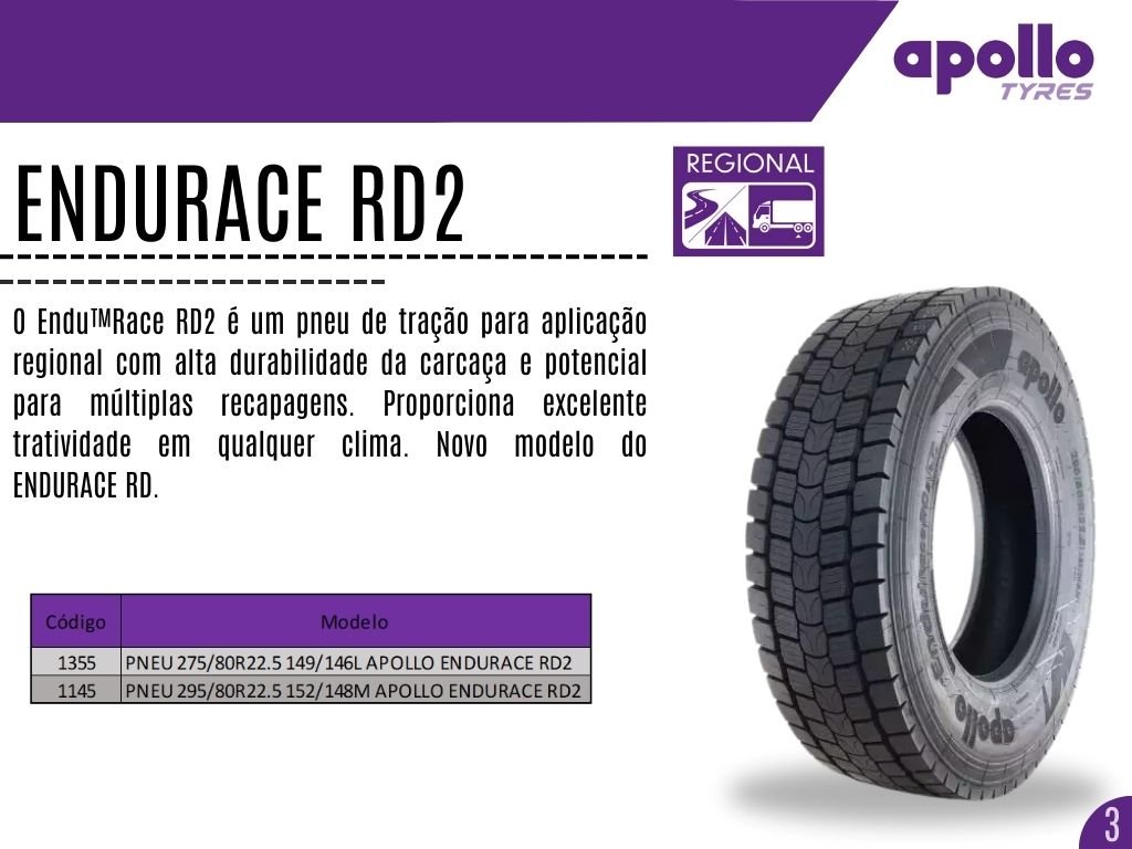 Pneu 275/80R22.5 149/146L Apollo Endurace RD2 TL (LA)E | Exxa Pneus
